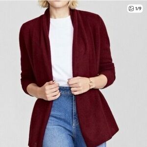 Cashmere Burgundy Open Front Cardigan